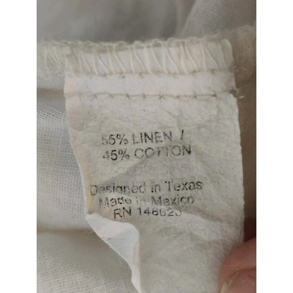 Texas Standard Tejas Guayabera Shirt SZ Large White Short Sleeve Linen Blend